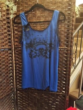 Blue Sleeveless Skull Print Tank Top - Women